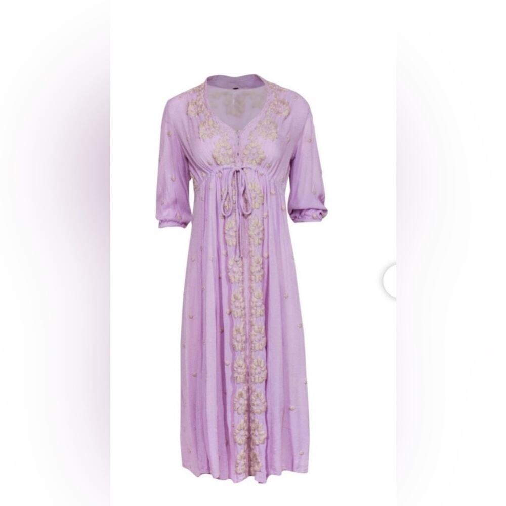 Free People Fable Dusty Lavender Embroidered Maxi Dress - Picture 2 of 16
